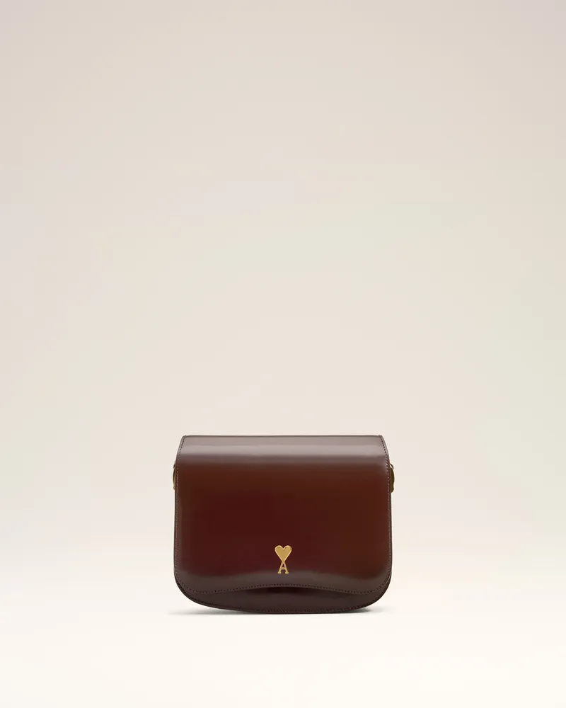 AMI Paris Paris Paris Tasche aus glasiertem Leder in Burgundy Rot Unisex Cherry