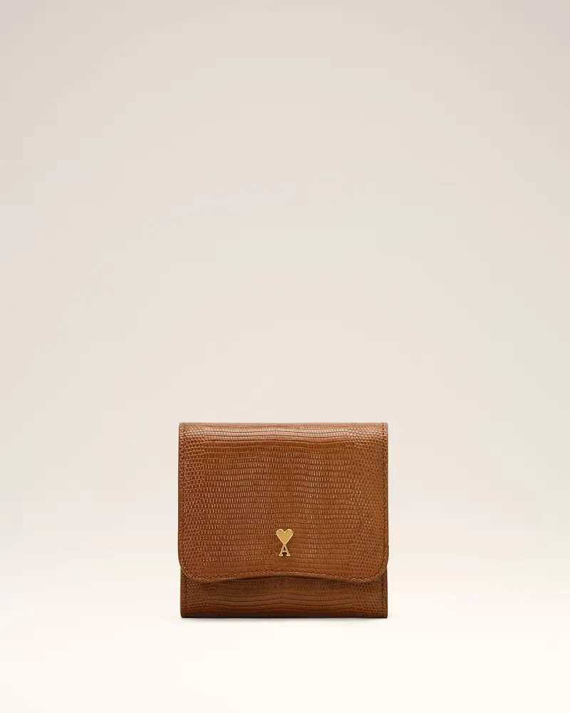 AMI Paris Paris Paris Kompakt-Portemonnaie aus braunem Leder mit Lizard-Prägung Braun - Größe Unisex Cognac