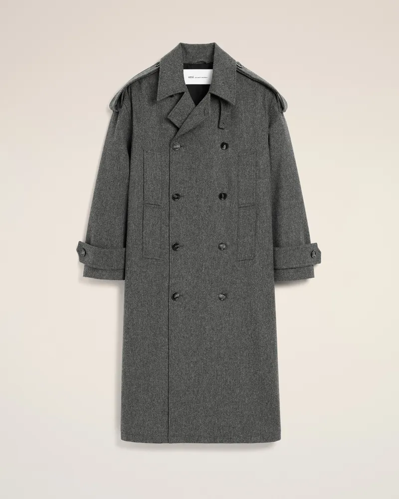 AMI Paris Trenchcoat aus grauer Wolle Grau Unisex Kohlenstoffgrau