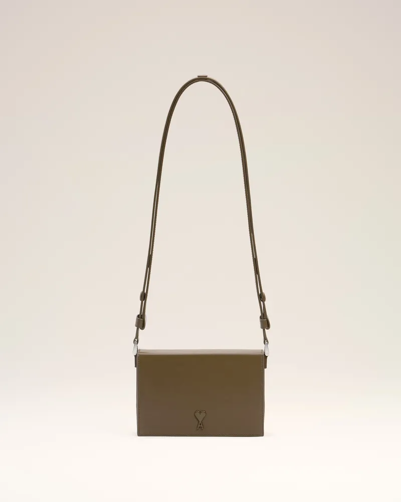 AMI Paris Ami De Coeur Lunchbox-Bag aus grünem Glattleder Braun Unisex Bronze