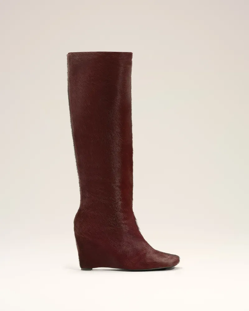 AMI Paris Zweifarbige kniehohe Stiefel aus Leder in Burgundy Rot für Damen Cherry