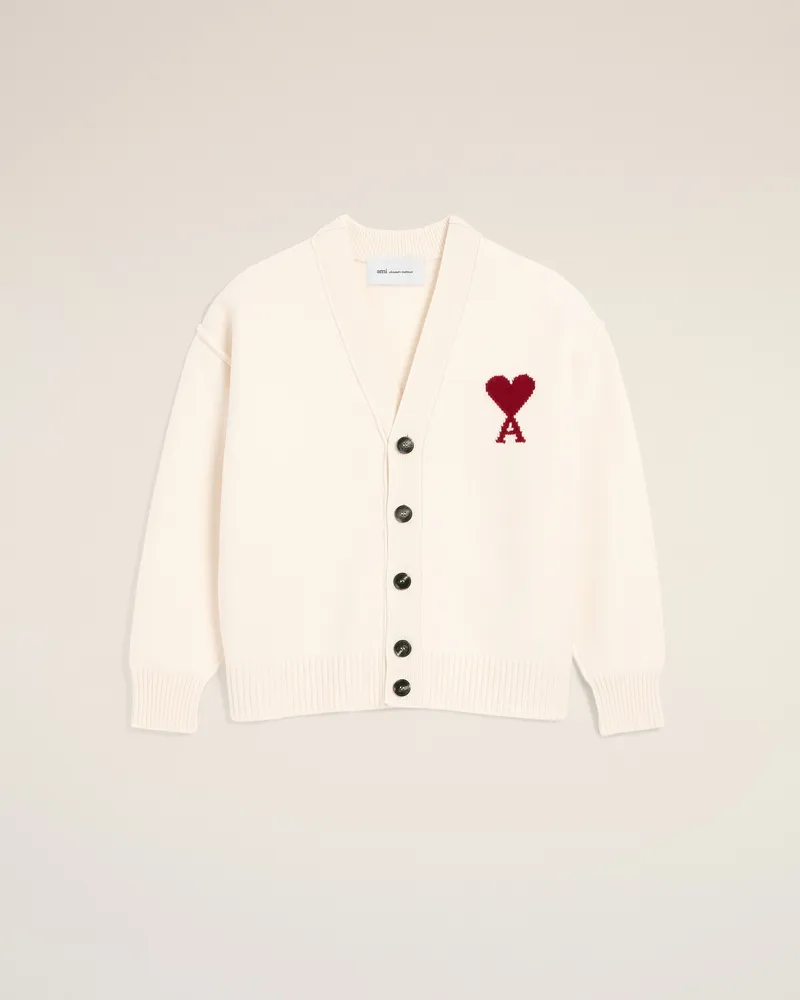 AMI Paris Ami de Coeur Cardigan aus naturfarbener Wolle Weiß Unisex Off