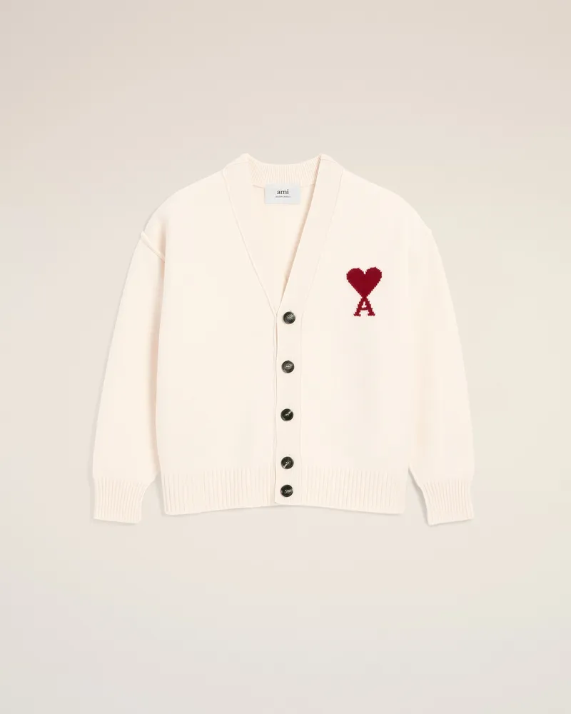 AMI Paris Ami De Coeur Cardigan aus weißer Wolle Weiß Unisex Off