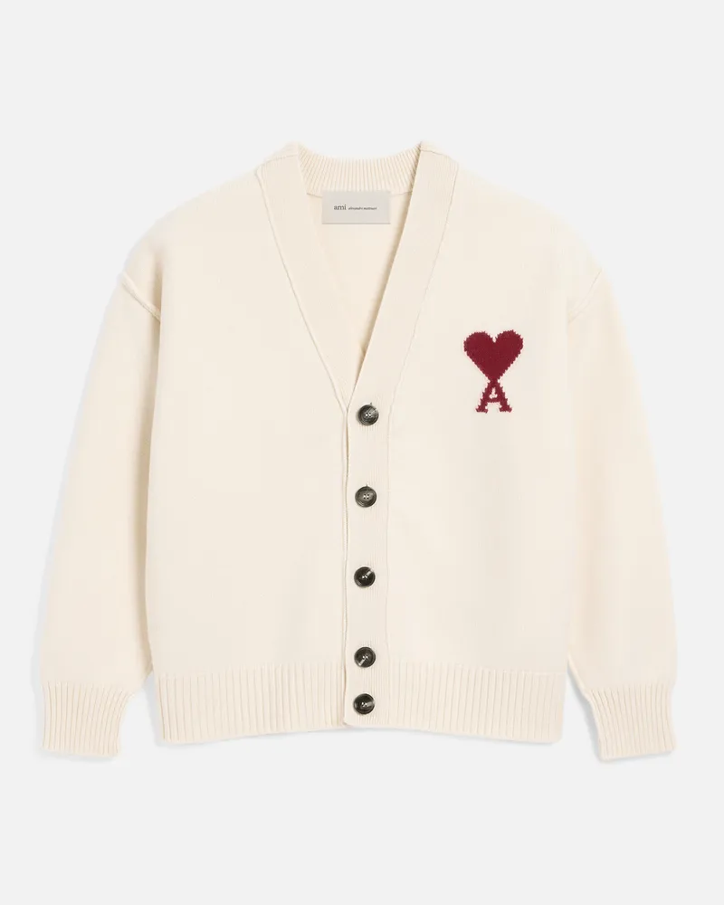 AMI Paris Ami de Coeur Cardigan aus naturfarbener Wolle Weiß Unisex Off