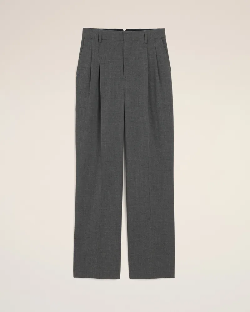 AMI Paris Weite Hose aus grauer Wolle mit hohem Bund Grau - Größe für Damen Kohlenstoffgrau