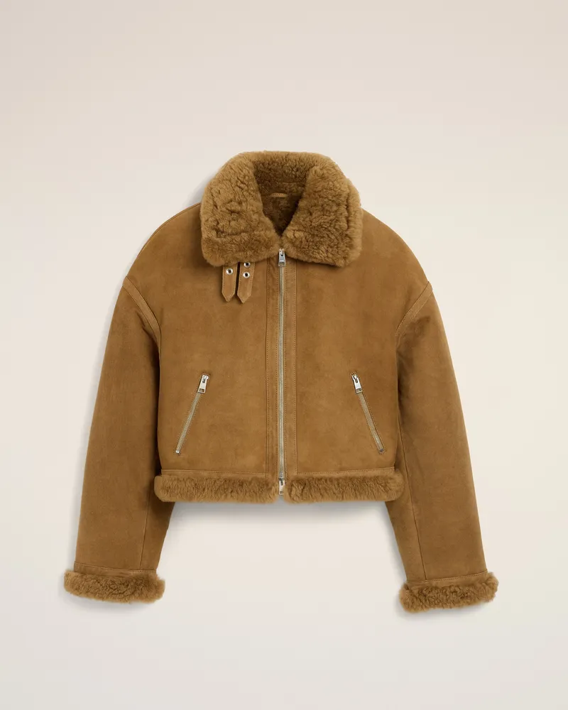 AMI Paris Aviator-Blouson aus braunem Lammfell Beige - Größe für Damen Beige
