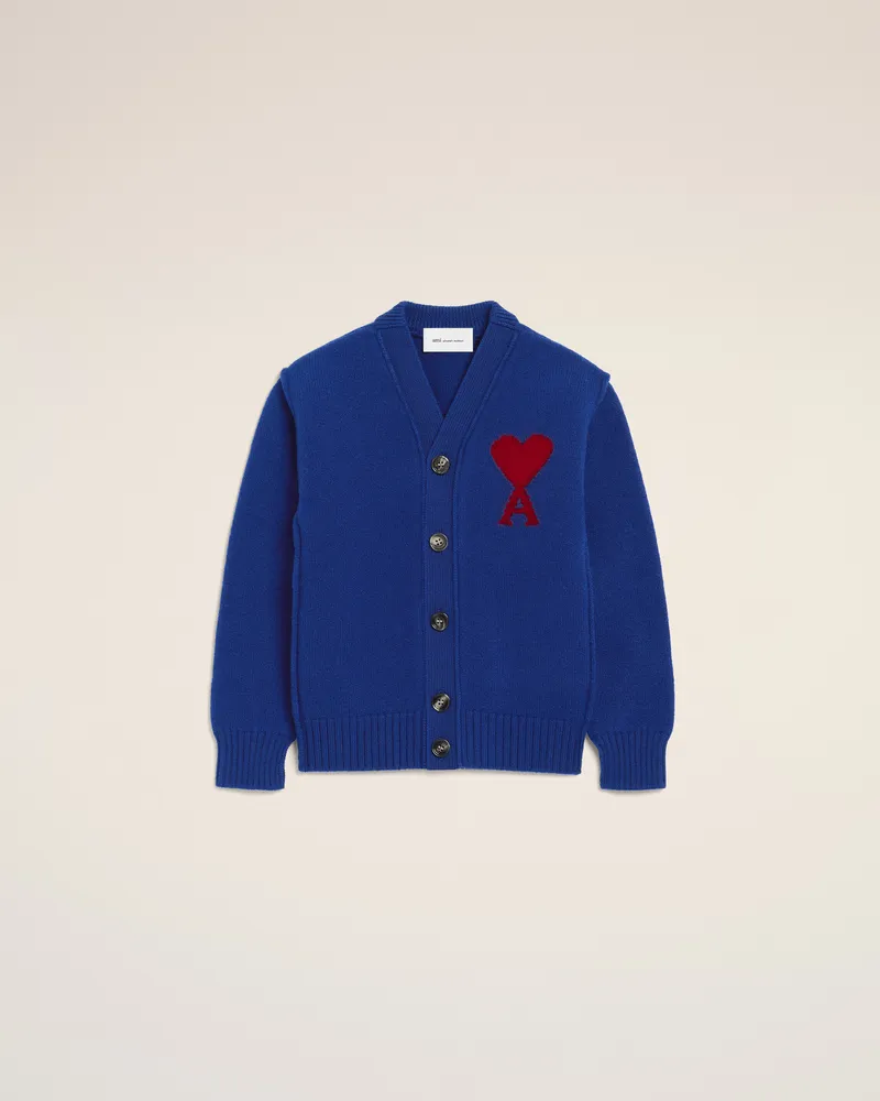 AMI Paris Ami de Coeur Cardigan aus blauer Wolle Blau Unisex Königsblau