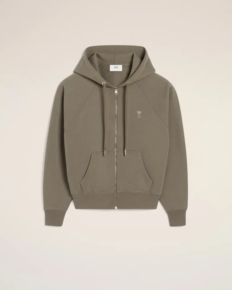 AMI Paris Ami de Coeur Kapuzenpullover aus Baumwolle in Taupe Grau für Herren Smoke
