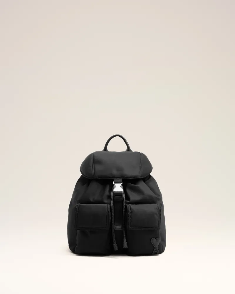 AMI Paris Marcel Rucksack mit Klappe aus schwarzem Nylon Schwarz Unisex Schwarz
