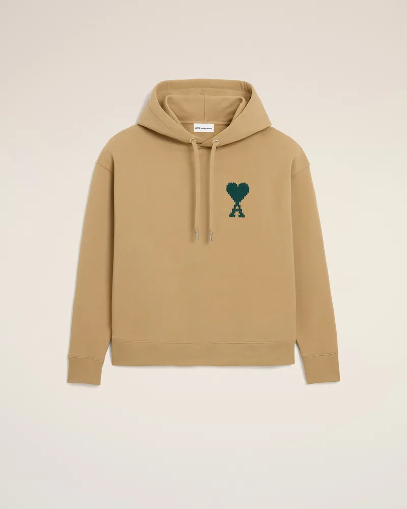 AMI Paris Beigefarbener Ami De Coeur Hoodie aus Baumwolle Beige Unisex Kamel