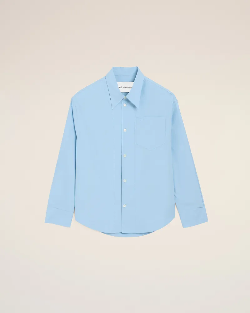AMI Paris Blaues Ami De Coeur Baumwollhemd mit markantem Kragen und weitem Schnitt Blau Unisex Cashmere