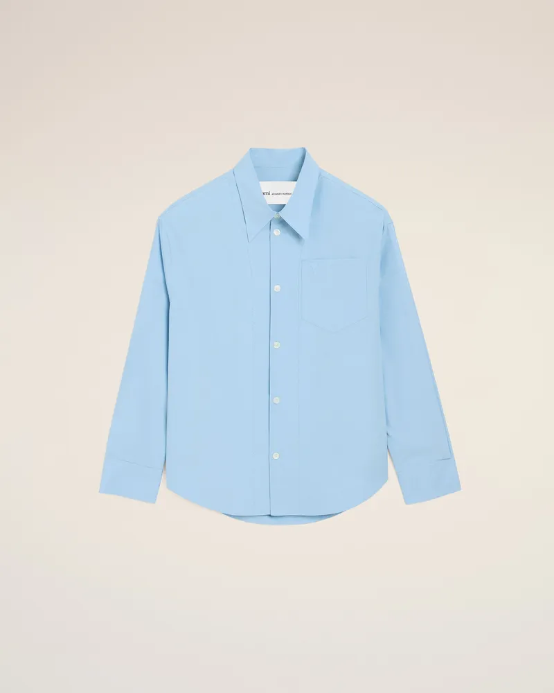 AMI Paris Blaues Ami De Coeur Baumwollhemd mit markantem Kragen und weitem Schnitt Weiß Unisex Cashmere