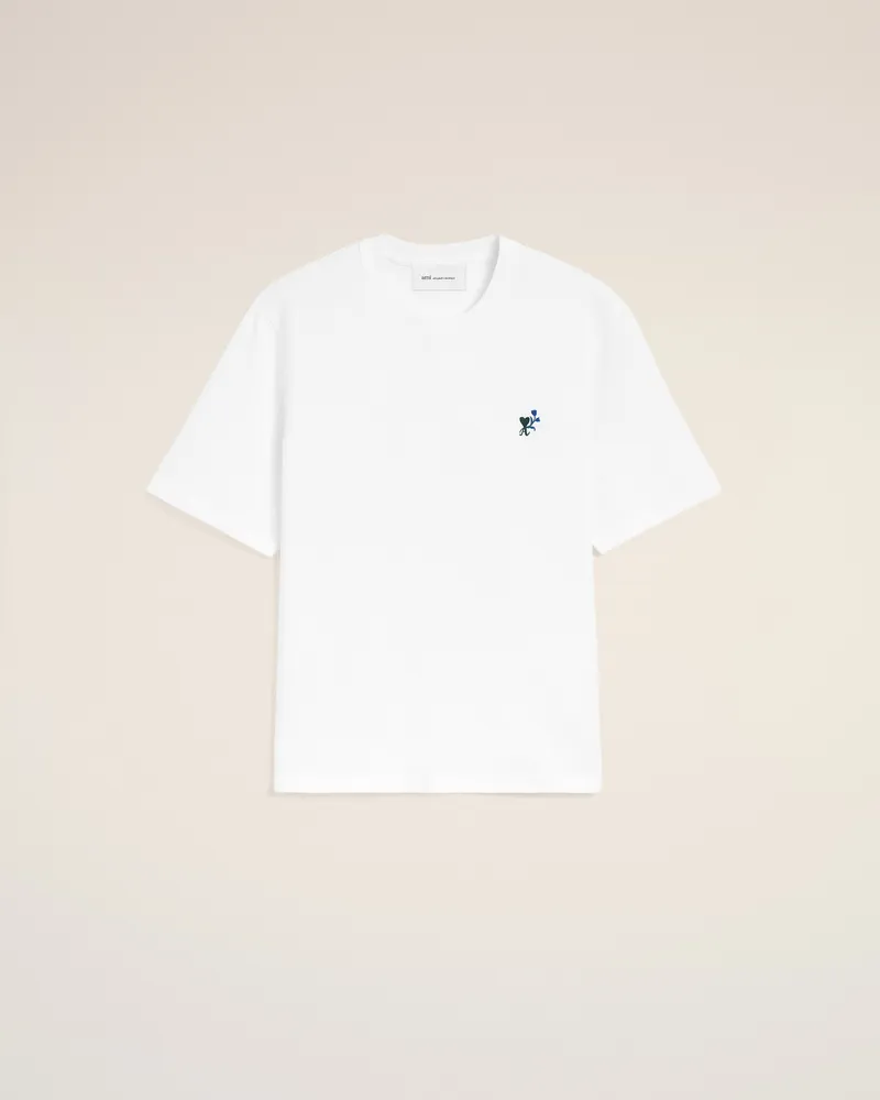 AMI Paris Ami de Coeur Tulipe T-Shirt aus weißer Baumwolle Weiß Unisex Weiss