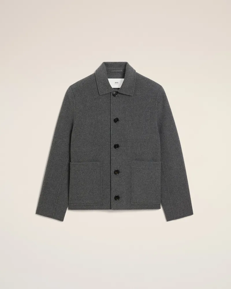AMI Paris Geknöpfte Boxy-Fit-Jacke aus grauer Wolle Grau für Herren Heather