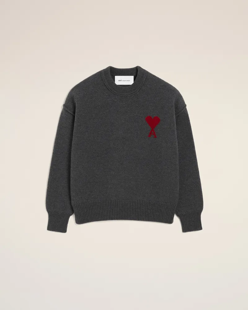 AMI Paris Ami de Coeur Pullover aus grauer Wolle Grau Unisex Heather