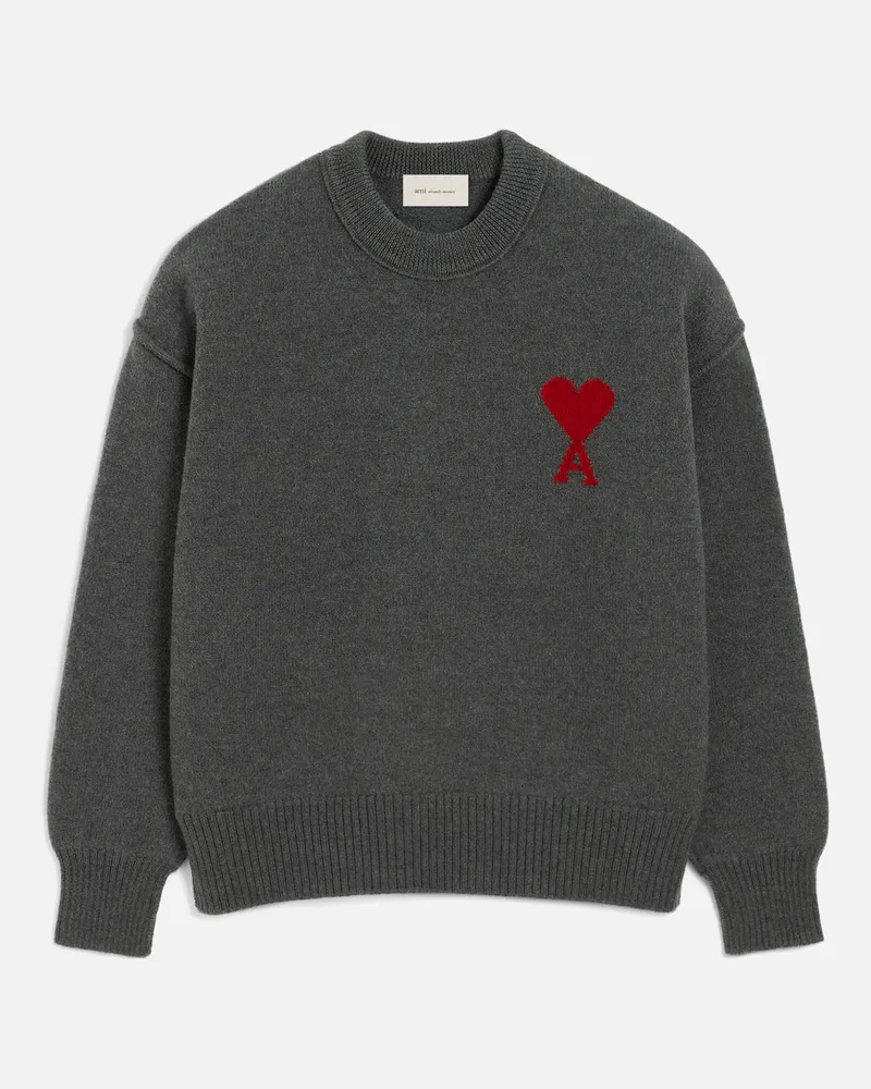 AMI Paris Ami de Coeur Pullover aus grauer Wolle Grau Unisex Heather