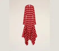 Maxi Kleid mit Godets aus rosa kariertem Woll- und Baumwollstoff Rosa für Damen