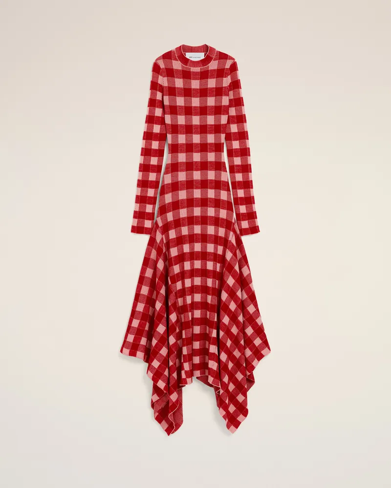 AMI Paris Maxi Kleid mit Godets aus rosa kariertem Woll- und Baumwollstoff Rosa für Damen Zartrosa