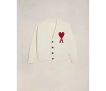 Cardigan mit rotem Ami de Coeur Logo Weiß
