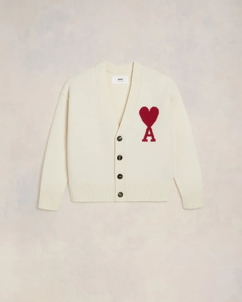 AMI Paris Ami de Coeur Strickjacke aus weißer Wolle Weiß Unisex Off