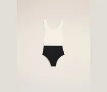 Schwarz-weißer Einteiler aus Nylon Weiß für Damen