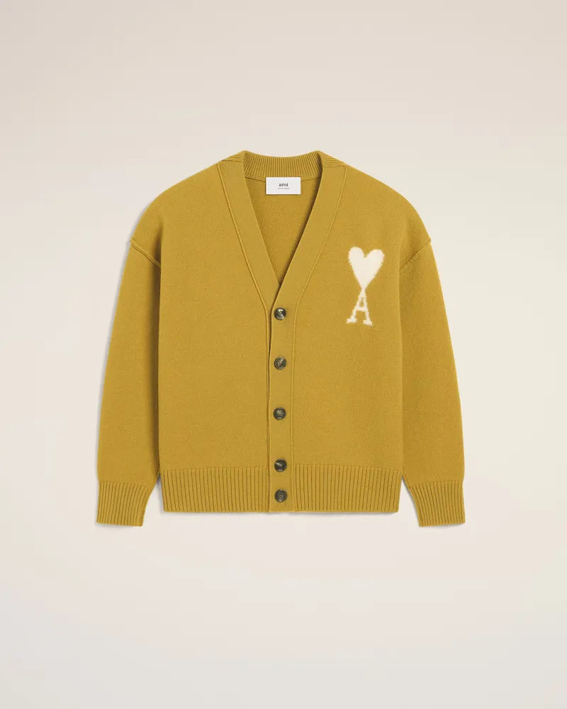 AMI Paris Ami de Coeur Strickjacke aus Wolle in Mustard Gelb Unisex Havanna