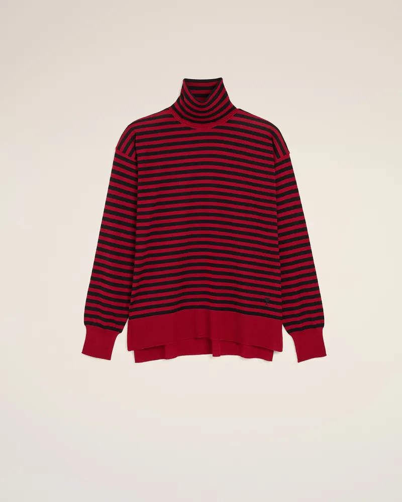 AMI Paris Rollkragenpullover im Marinière-Stil aus roter Wolle und Seide Rot - Größe Unisex Rubienrot