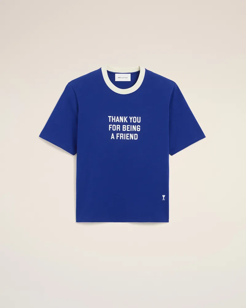 AMI Paris Blaues T-Shirt aus bedruckter Baumwolle „Thank you for being a friend“ Blau Unisex Royal