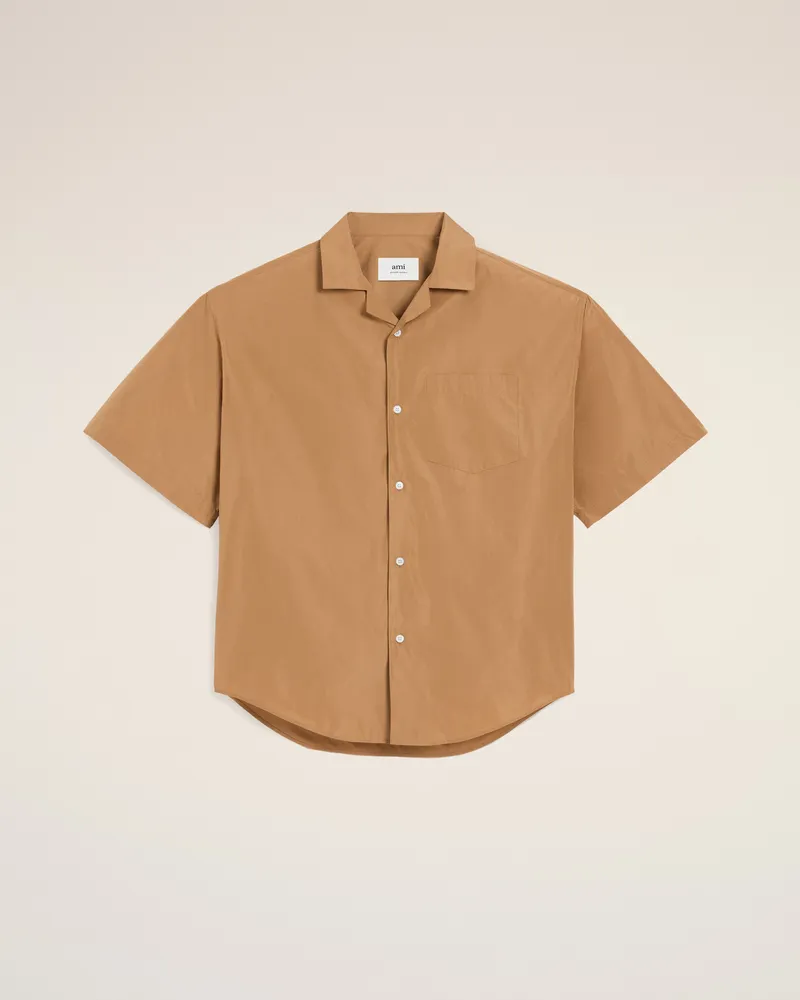 AMI Paris Braunes Kurzarm-Hemd aus Taft mit Boxy-Fit Braun Unisex Camel