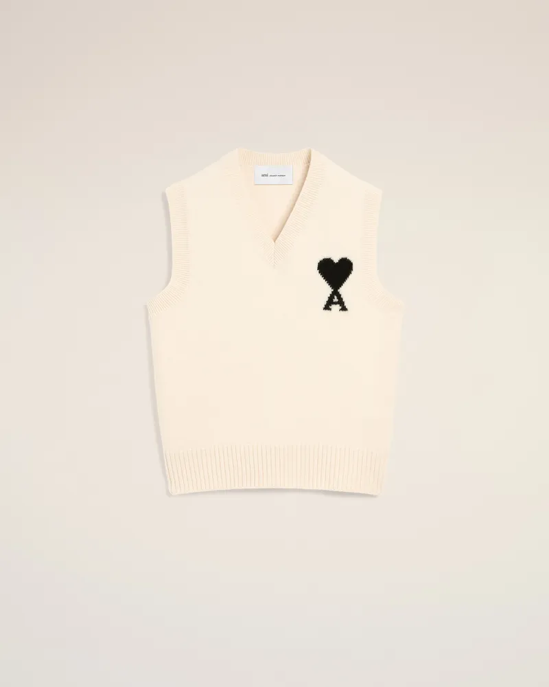 AMI Paris Ärmelloser Ami de Coeur Pullover aus weißer Wolle Weiß Unisex Offweiss