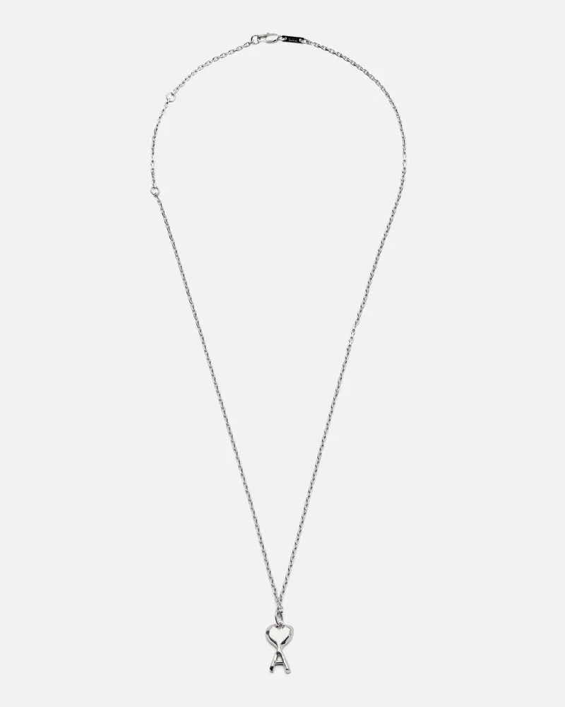 AMI Paris Ami de Coeur Halskette aus silberfarbenem Messing mit Hammerschlag Grau Unisex Silber