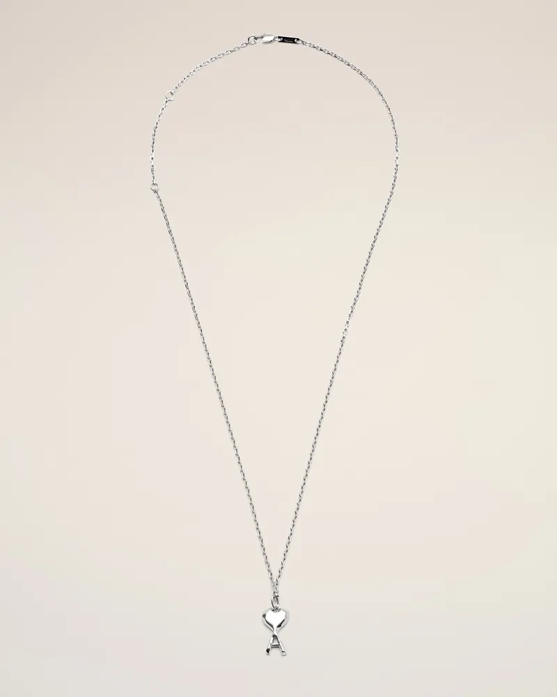 AMI Paris Ami de Coeur Halskette aus silberfarbenem Messing mit Hammerschlag Grau - Größe Unisex Silber