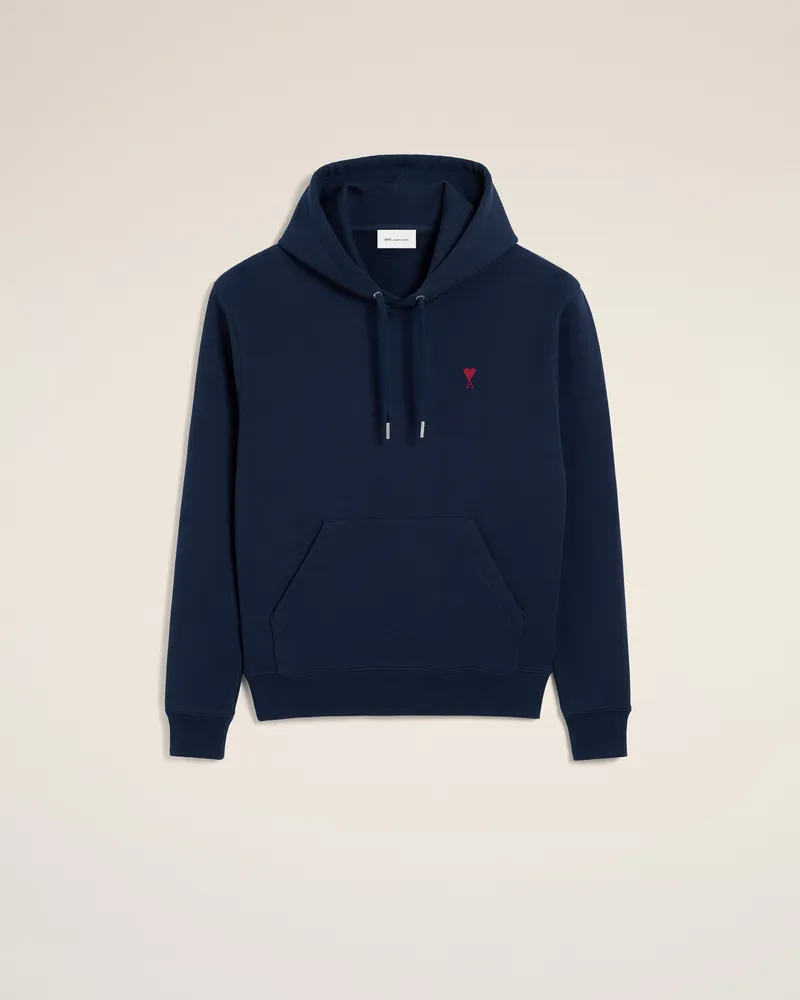 AMI Paris Ami de Coeur Hoodie aus blauem Baumwollstoff Blau Unisex Nachtblau