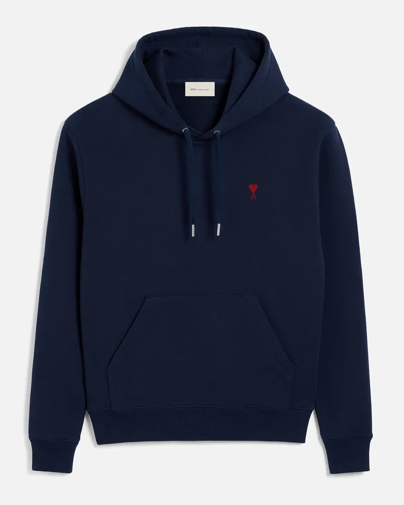 AMI Paris Ami de Coeur Hoodie aus blauem Baumwollstoff Blau Unisex Nachtblau