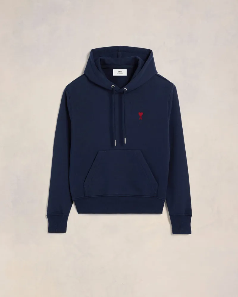 AMI Paris Ami De Coeur Hoodie aus blauer Bio-Baumwolle Blau Unisex Nachtblau