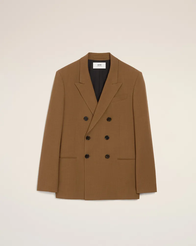 AMI Paris Braune zweireihige Jacke aus Wolle Braun für Herren Hazelnut