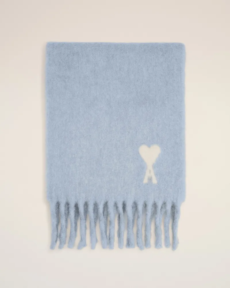 AMI Paris Ami De Coeur Schal aus Alpakawolle in Blau und Off-White Blau Unisex Sky