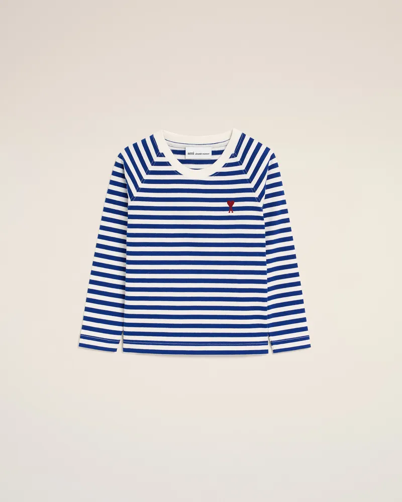 AMI Paris Kinder - Ami de Coeur T-Shirt aus blau-weißem Baumwolljersey im Marinière-Stil Blau - Größe: 8 Jahre Königsblau