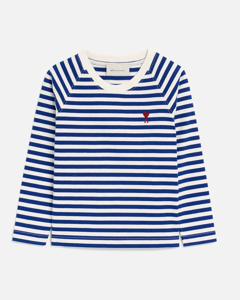 AMI Paris Ami de Coeur T-Shirt aus blau-weißem Baumwolljersey im Marinière-Stil Blau Unisex Königsblau