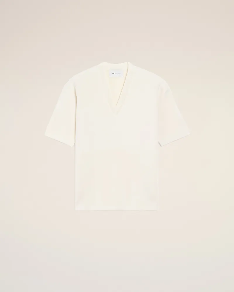 AMI Paris Weißer Pullover aus Wolle mit kurzen Ärmeln und V-Ausschnitt Weiß für Damen Weiss