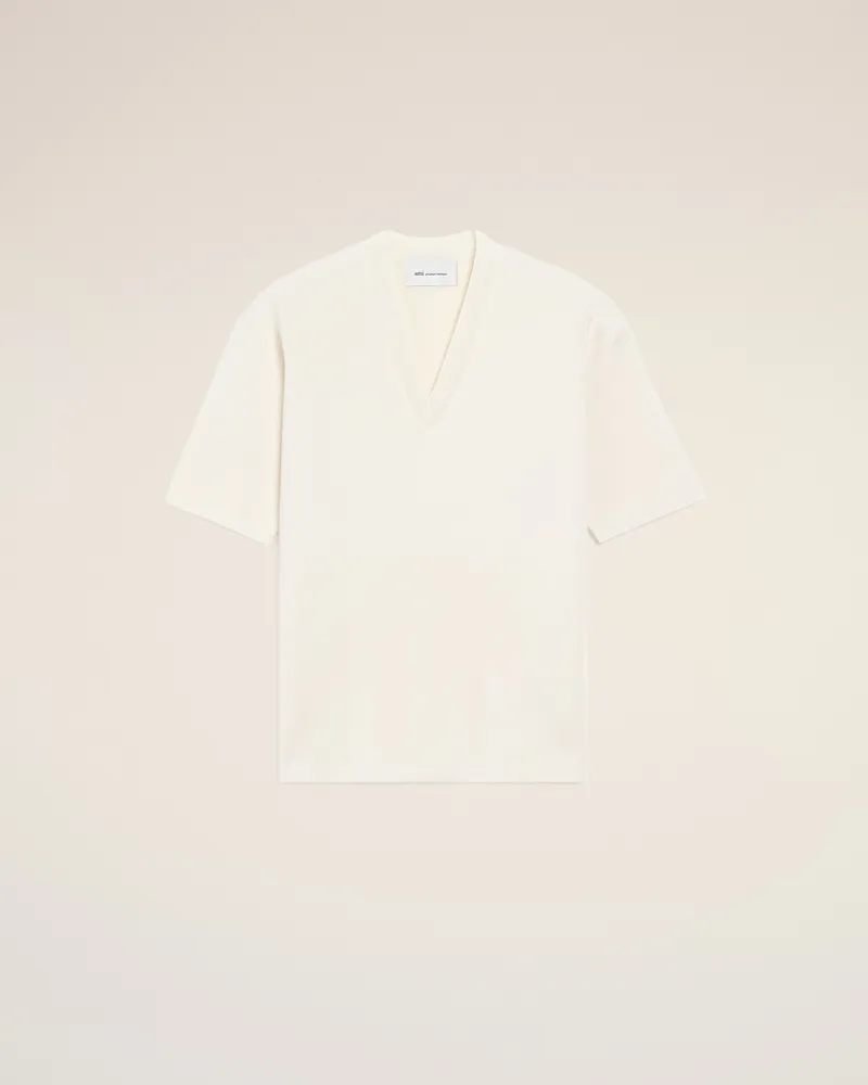AMI Paris Weißer Pullover aus Wolle mit kurzen Ärmeln und V-Ausschnitt Weiß für Damen Weiss