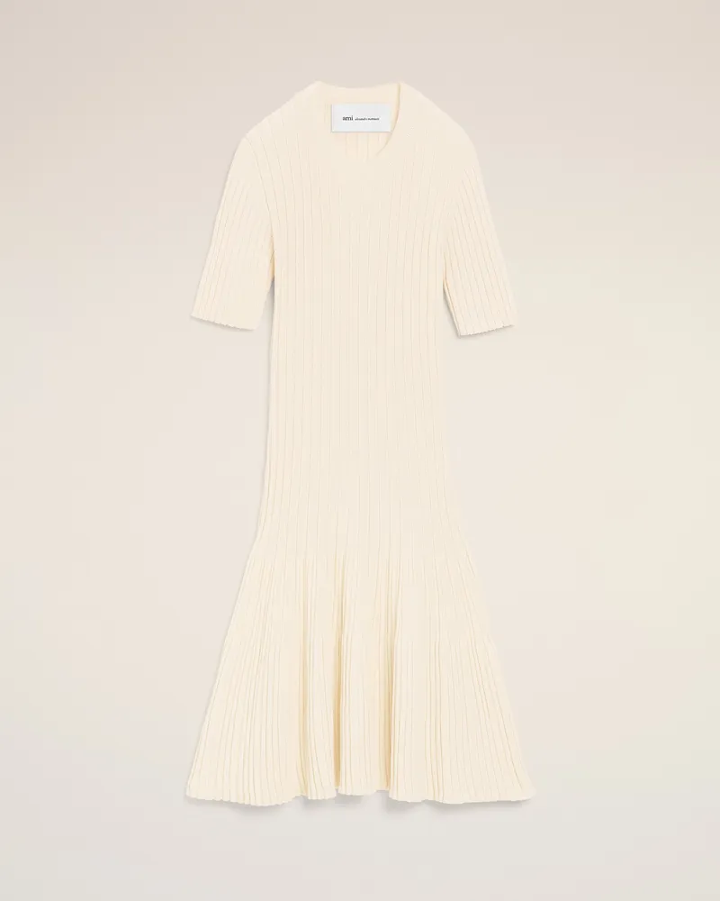 AMI Paris Weißes Strickkleid mit Godets Weiß für Damen Weiss