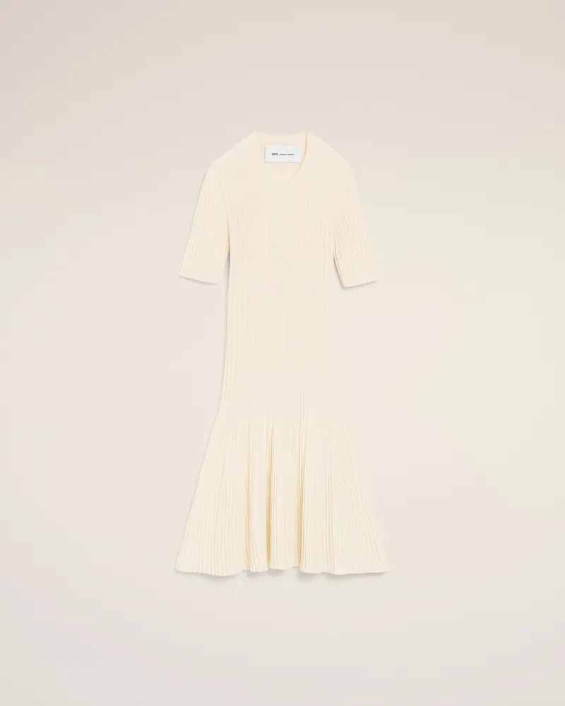 AMI Paris Weißes Strickkleid mit Godets Weiß für Damen Weiss