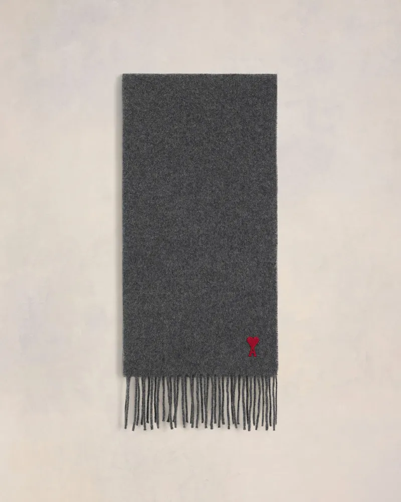 AMI Paris Ami de Coeur Schal aus grauer Wolle Grau Unisex Dunkelgrau