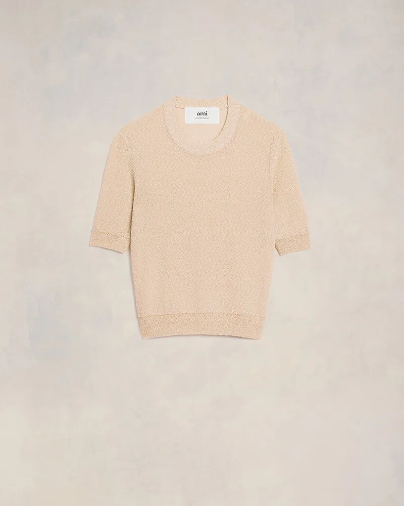 AMI Paris T-Shirt mit Rundhalsausschnitt aus Bouclé Beige - Größe für Damen Cream