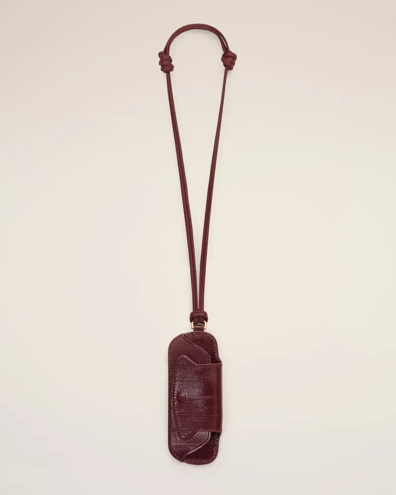 AMI Paris Mimi Brillenetui aus bordeauxfarbenem Kalbsleder Rot - Größe Unisex Dunkle