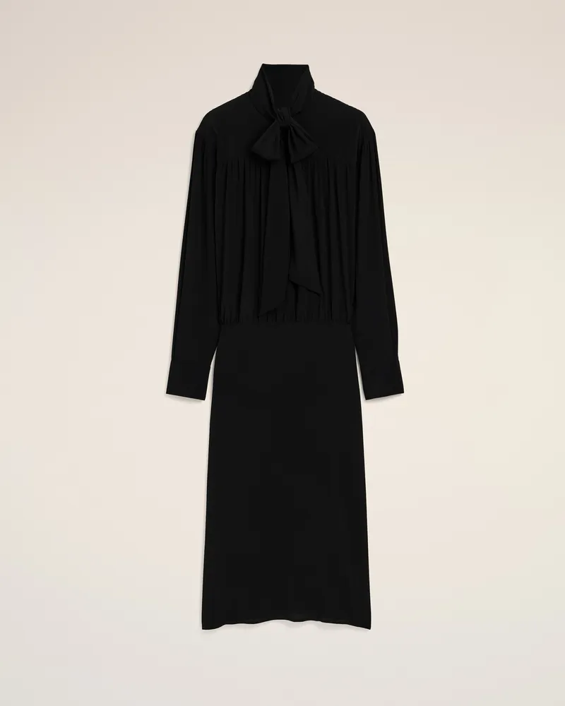 AMI Paris Midi-Kleid aus schwarzem Seidengemisch mit Lavallière Schwarz - Größe für Damen Schwarz