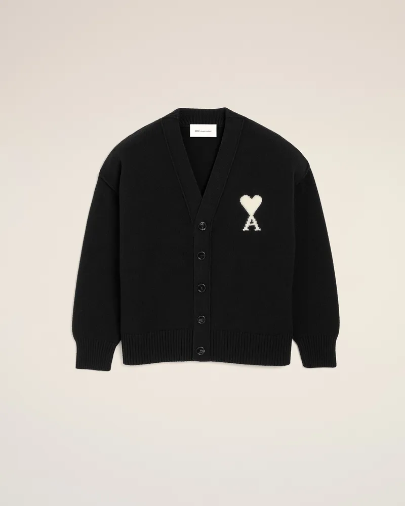 AMI Paris Ami de Coeur Cardigan aus schwarzer Wolle Schwarz Unisex Schwarz
