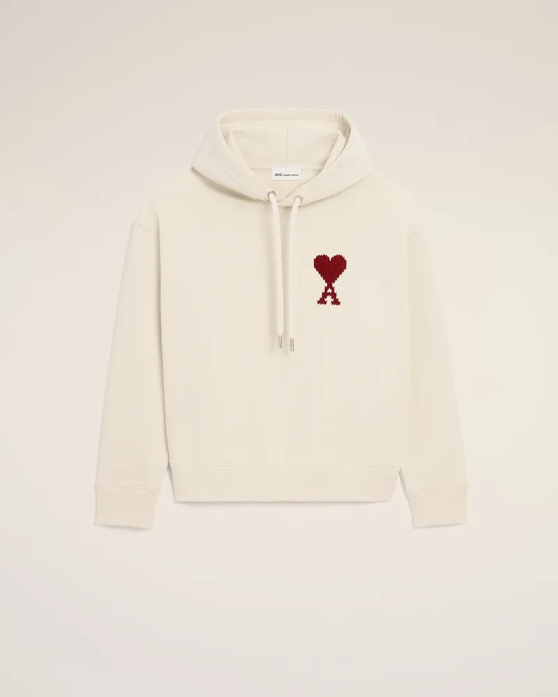 AMI Paris Ami De Coeur Kapuzenpullover aus weißer Baumwolle Weiß Unisex Mond