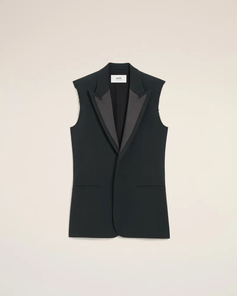 AMI Paris Ärmellose Smokingjacke aus schwarzer Wolle Grau für Damen Anthrazit